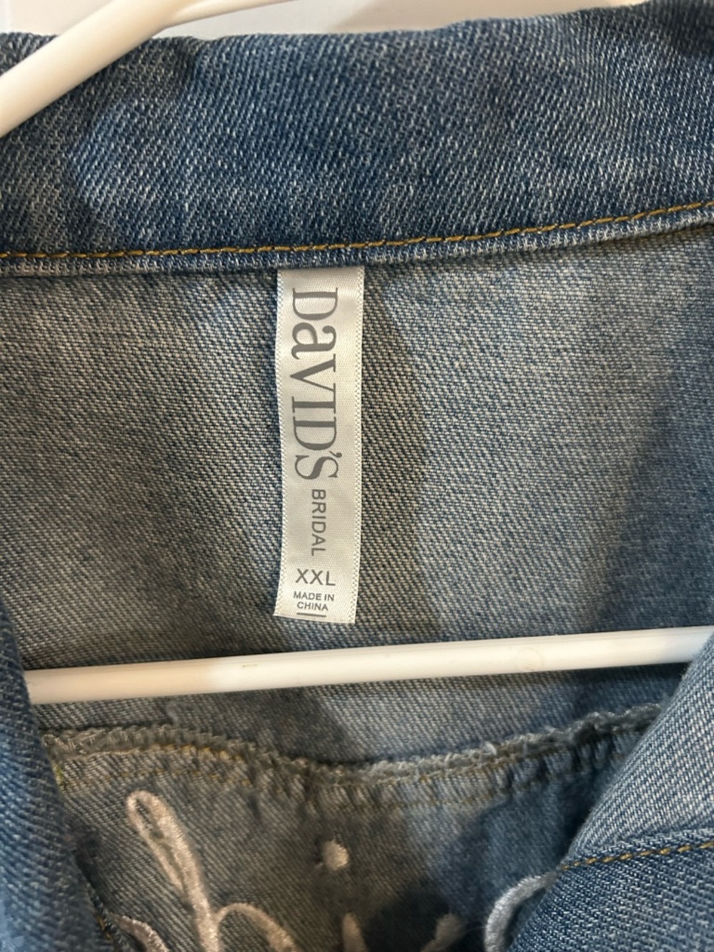 David's Bridal Light Blue Denim Jacket with Embroidery - Picture 2 of 3